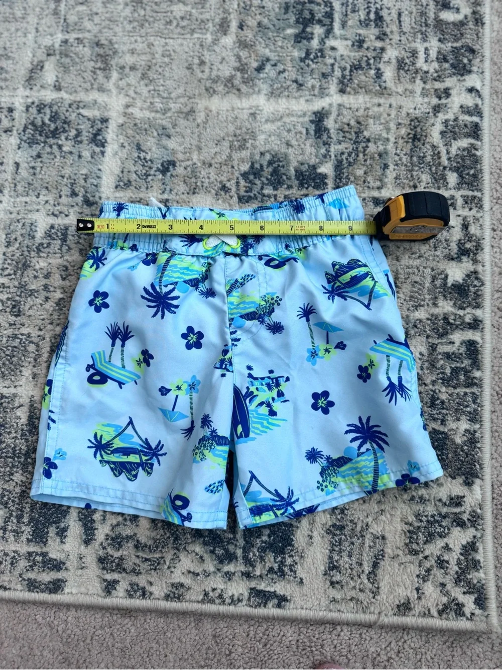 Cat & Jack Light Blue Tropical Swim Trunks with Navy & Lime Accents